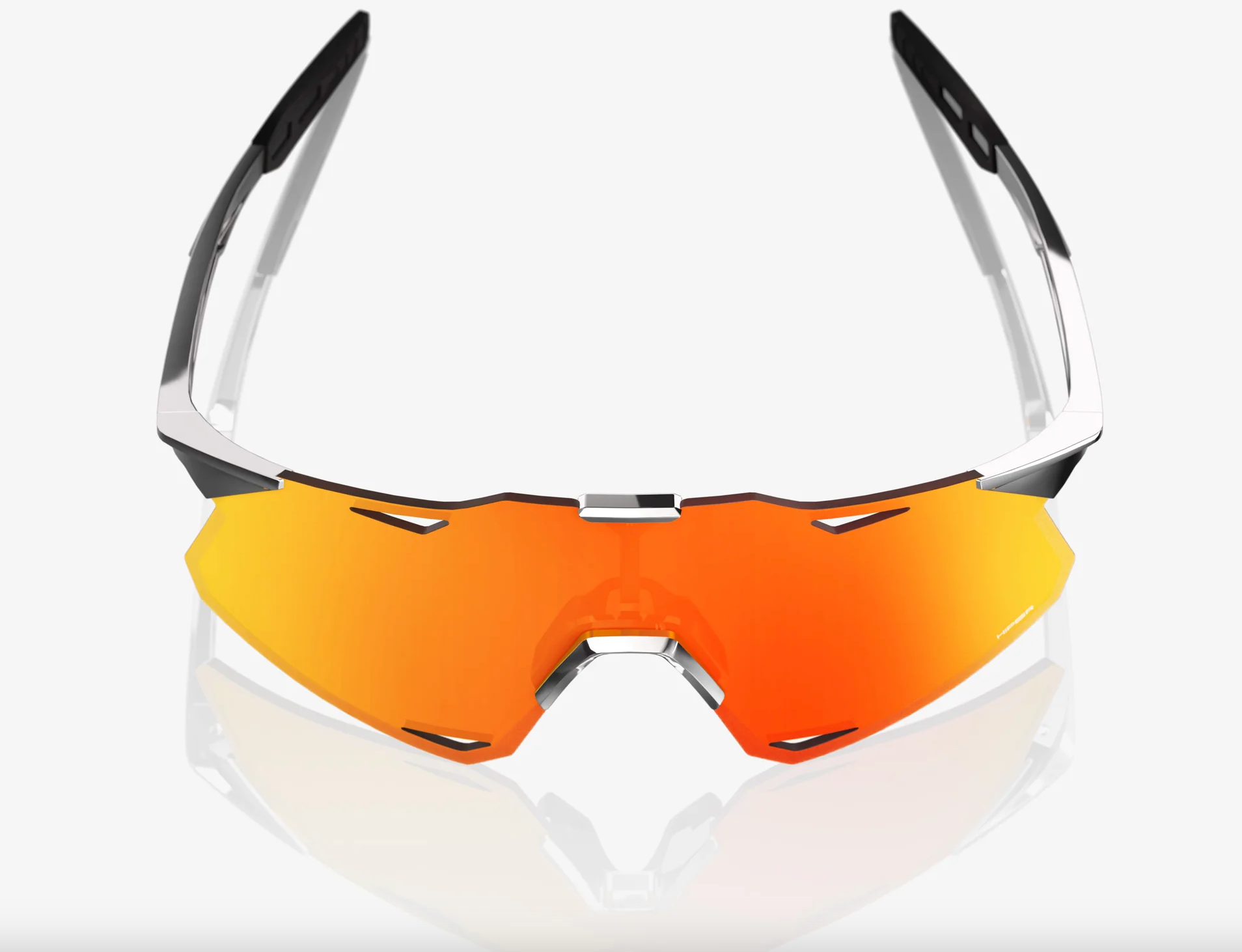 100% Hypercraft black chrome sunglasses with HiPER red mirror lens for professional cycling and outdoor performance