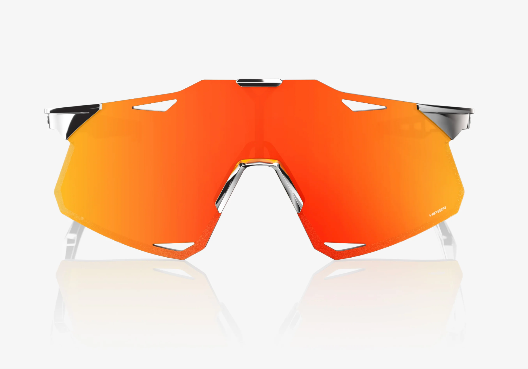 100% Hypercraft black chrome sunglasses with HiPER red mirror lens for professional cycling and outdoor performance