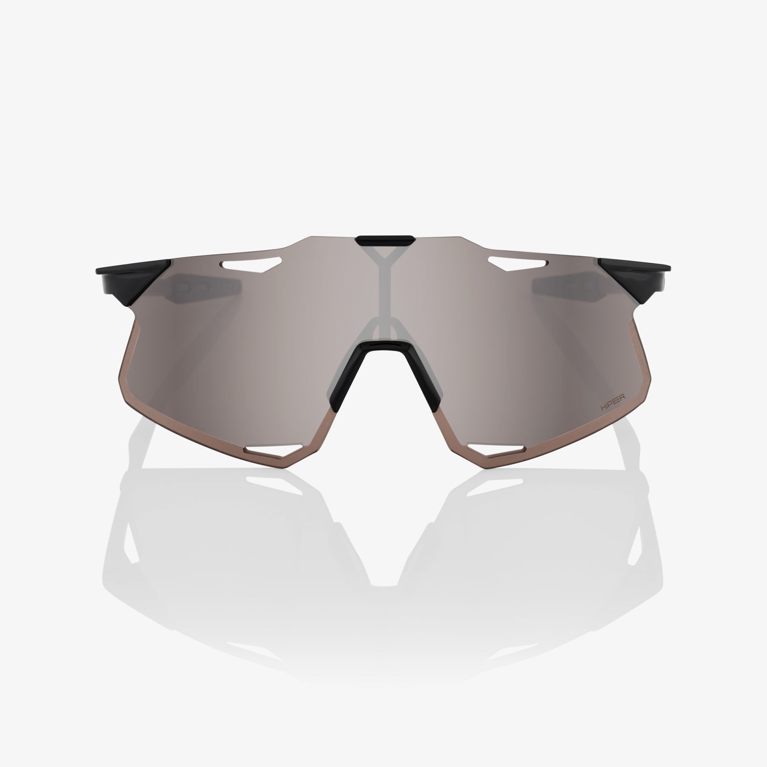 100% Hypercraft Gloss Black Sunglasses with HiPER Silver Mirror Lens offering UV protection and high-contrast clarity for cycling performance