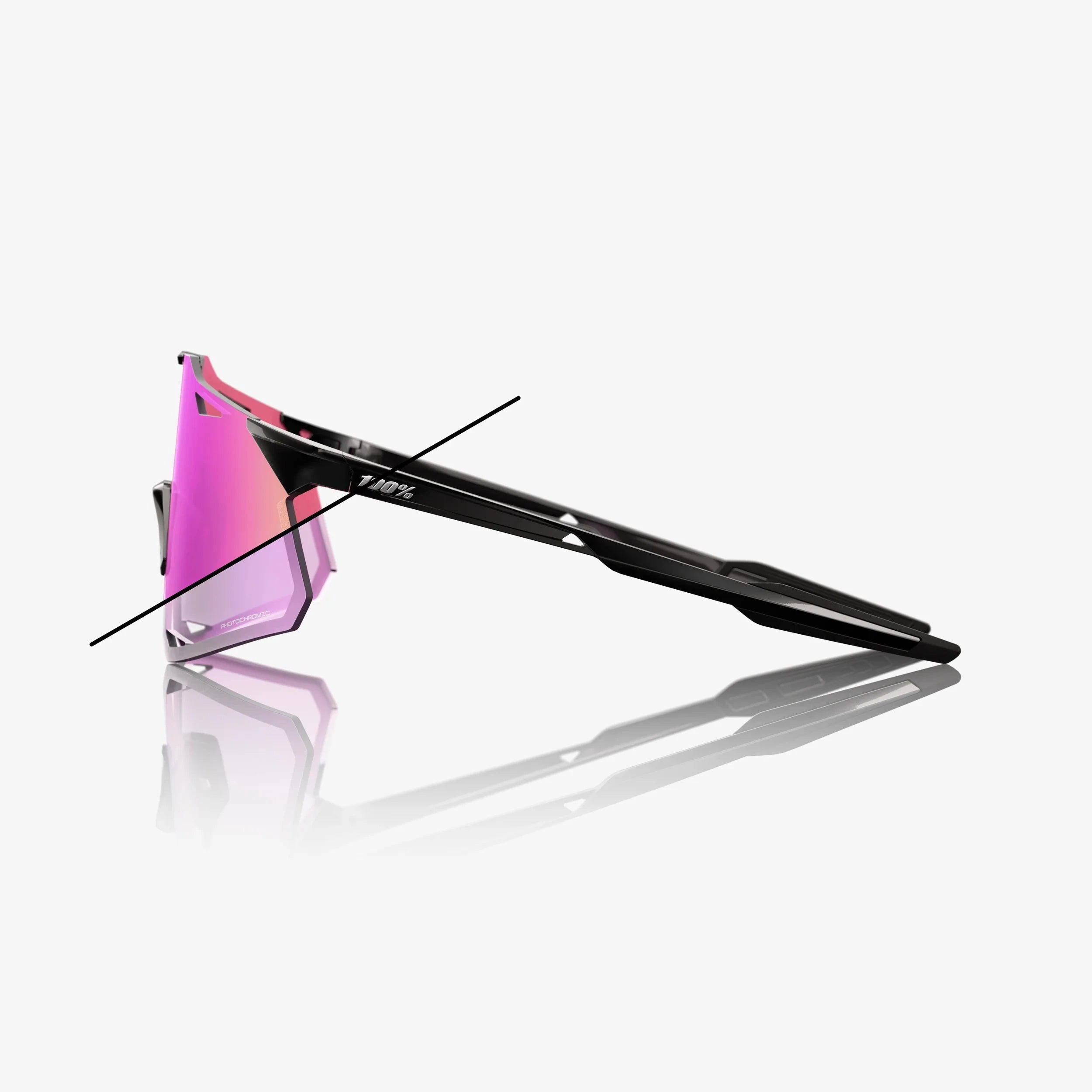 100% Hypercraft gloss black sunglasses with purple mirror photochromic lens for adaptive cycling performance