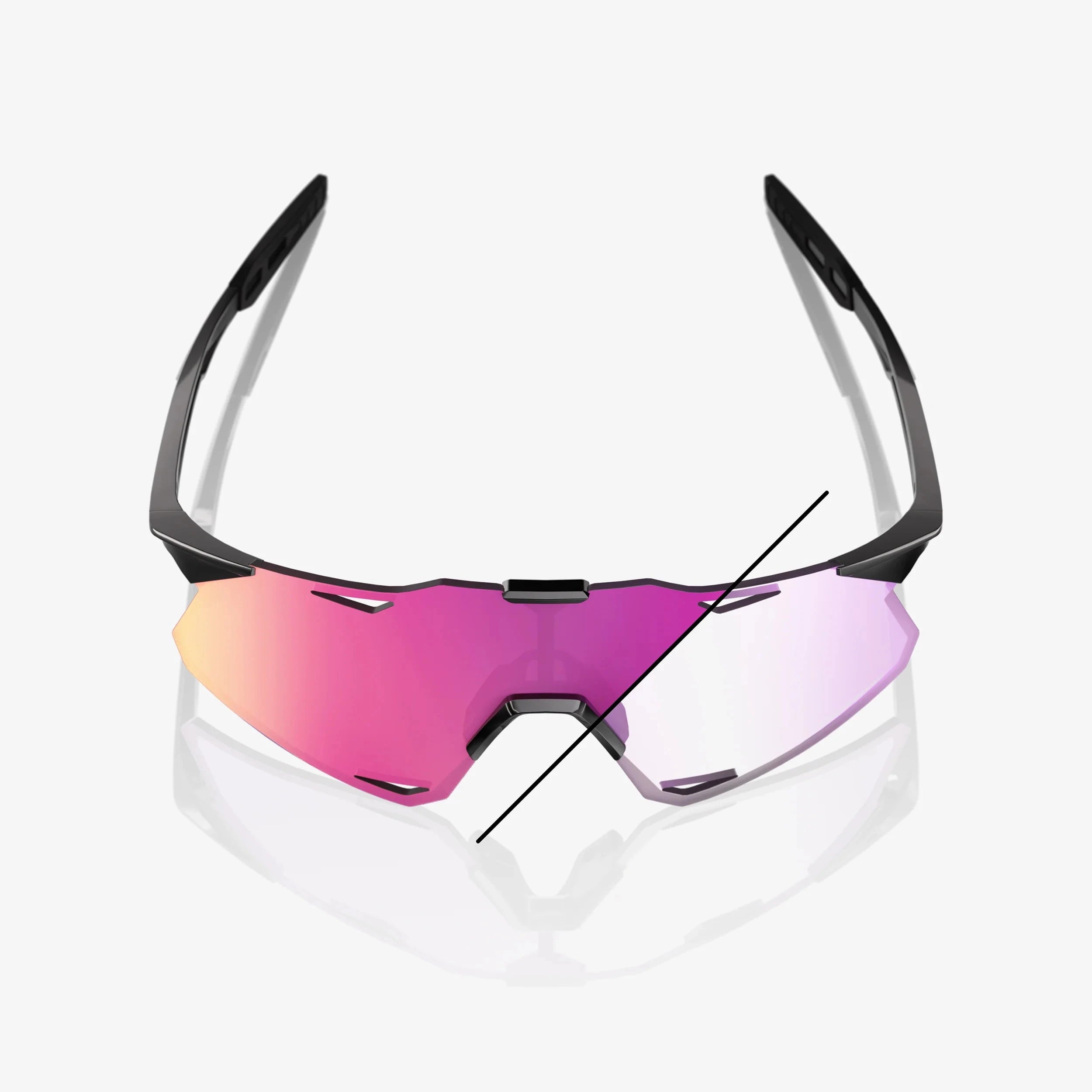 100% Hypercraft gloss black sunglasses with purple mirror photochromic lens for adaptive cycling performance