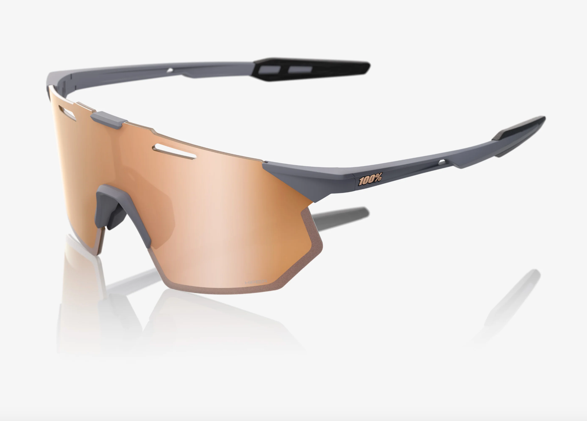 100% Hypercraft SQ Soft Tact Grey Sunglasses with HiPER Copper Mirror Lens – UV400 cycling eyewear with high-contrast optics