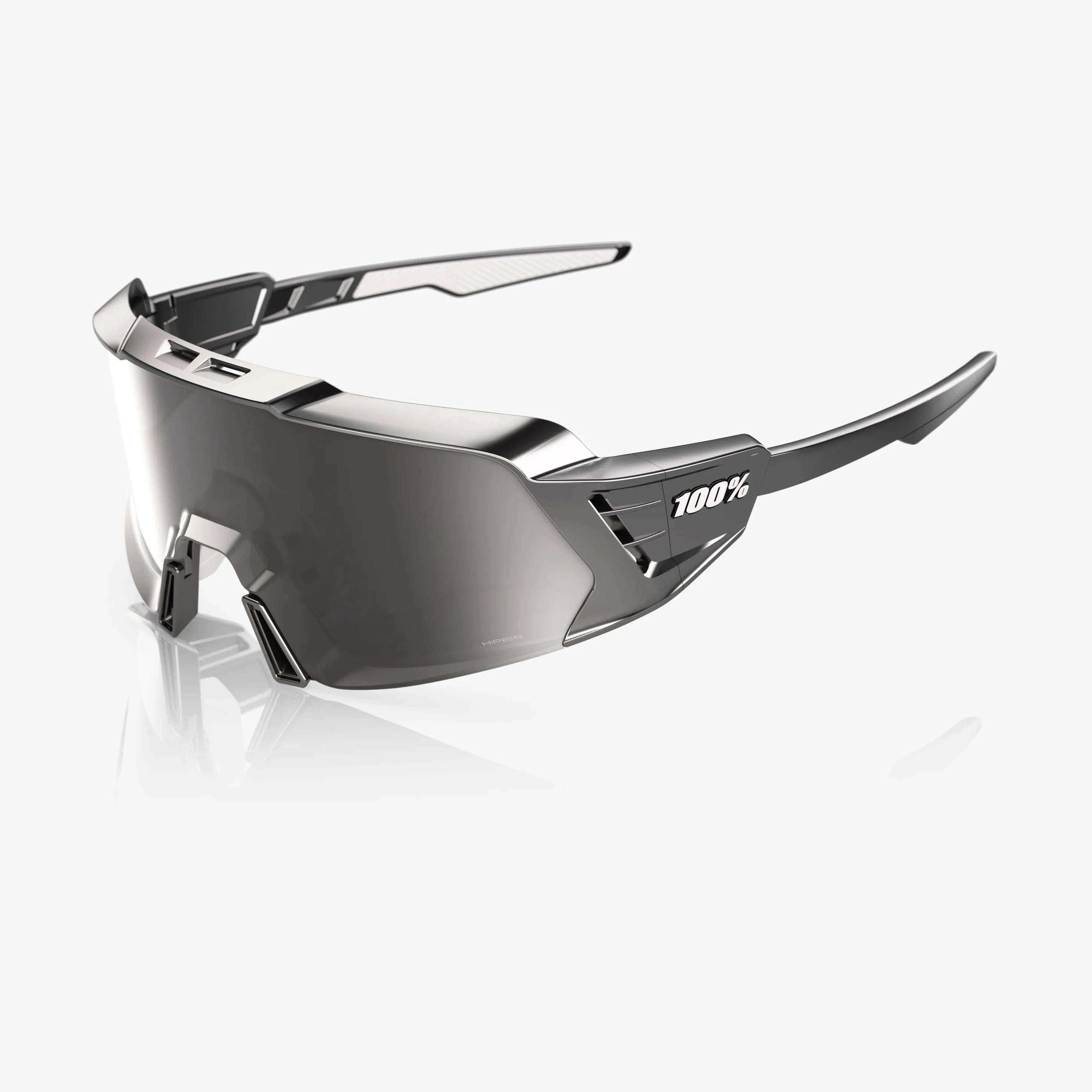 100% Korbin X gloss black chrome sunglasses with HiPER silver chrome lens for cycling and outdoor performance