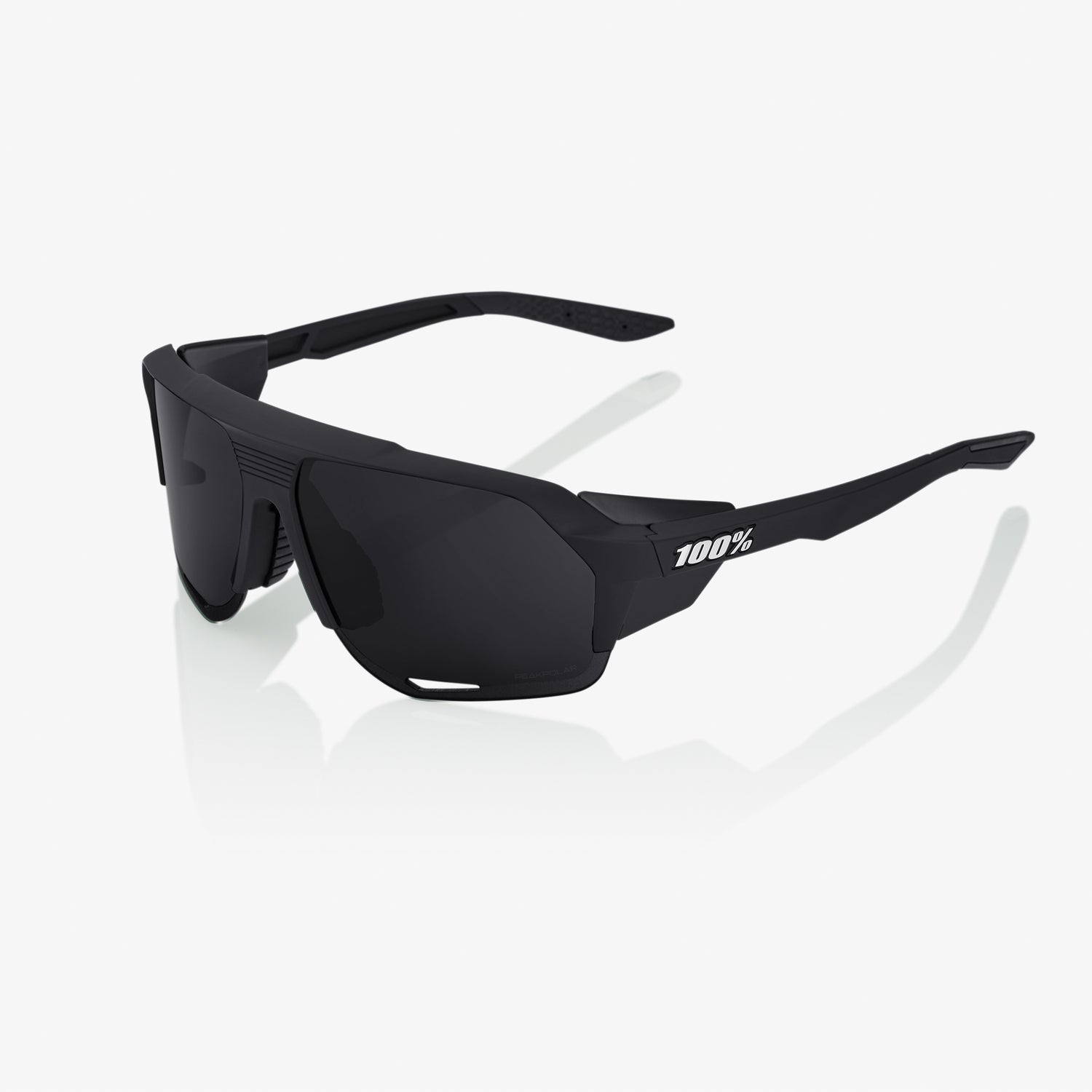 100% Norvik Matte Black Sunglasses with Grey Peakpolar Lens providing glare reduction UV protection and clear cycling vision