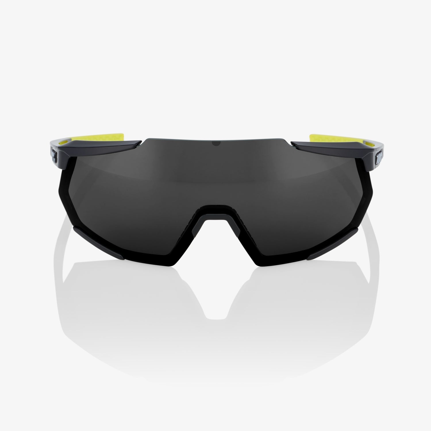100% Racetrap 3.0 Gloss Black Sunglasses with Smoke Lens providing UV protection and clear vision for performance cycling