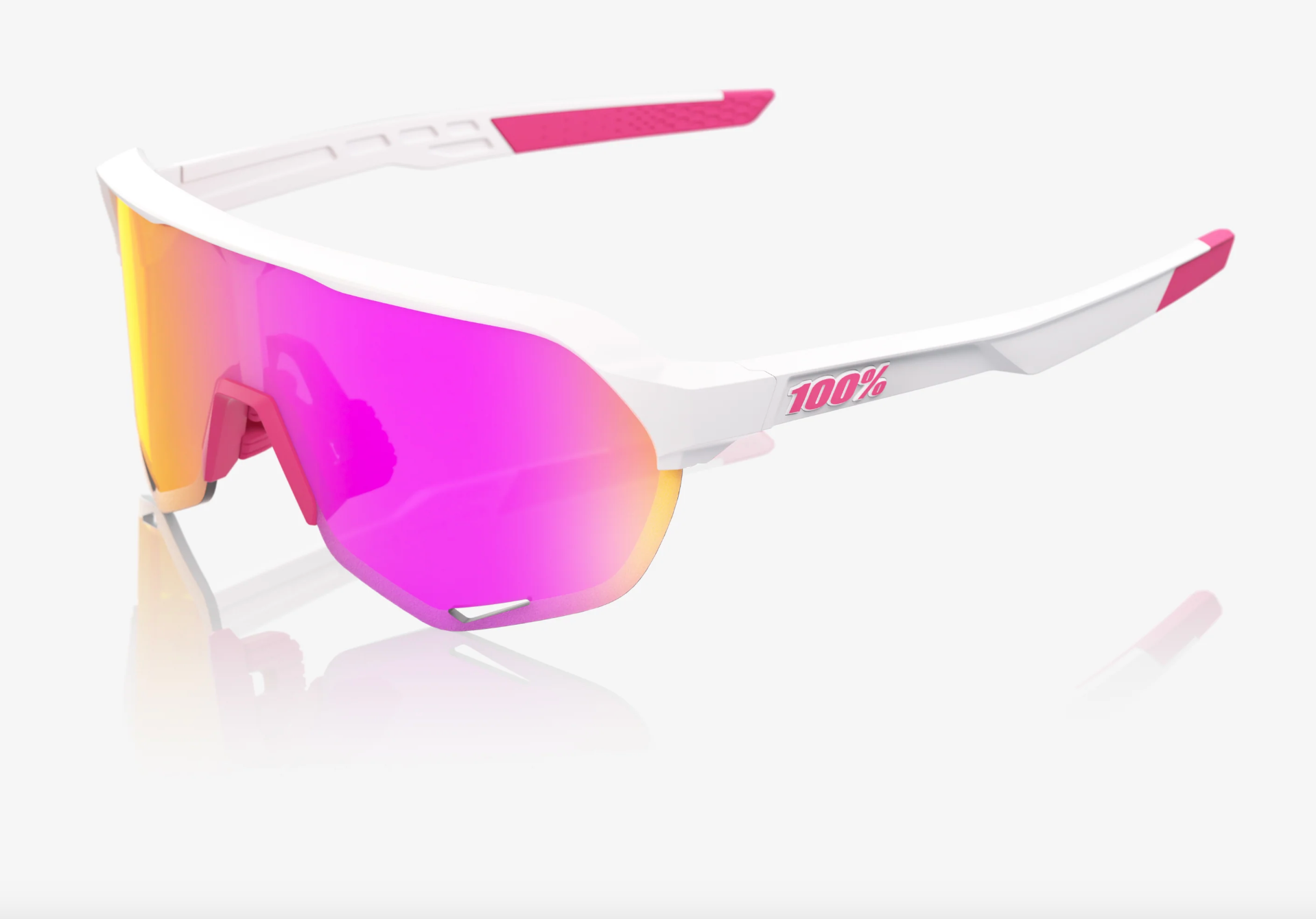 100% S2 matte white pink sunglasses with HiPER vital pink mirror lens for cycling and outdoor performance