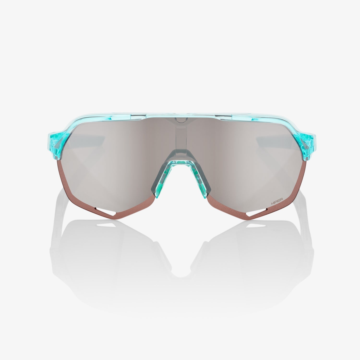 100% S2 Polished Translucent Mint Sunglasses with HiPER Silver Mirror Lens providing UV protection and clear vision for cycling performance