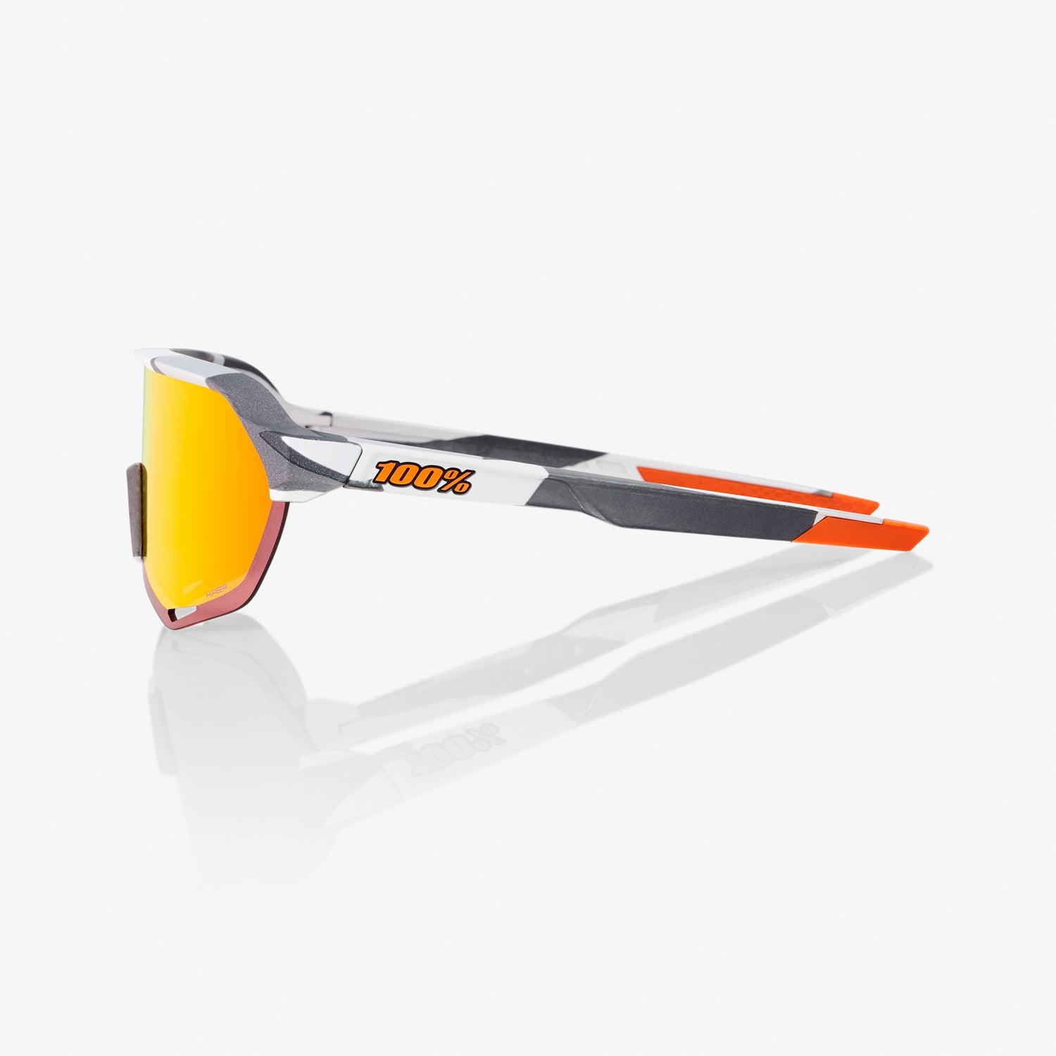 100% S2 Soft Tact Grey Camo Sunglasses with Red Multilayer Mirror Lens providing UV protection comfort and cycling performance