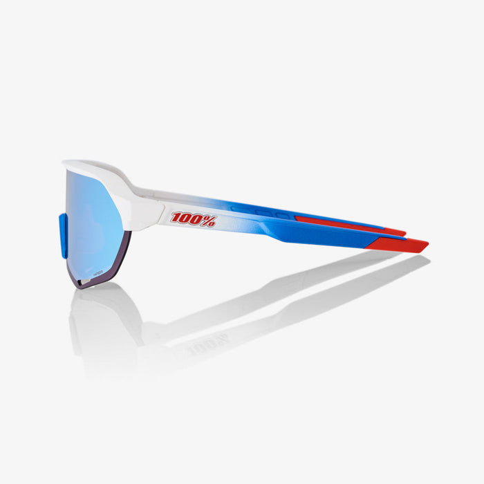 Shop 100% S2 TotalEnergies Team Matte White / Metallic Blue Sunglasses with HiPER Blue Multilayer Mirror Lens