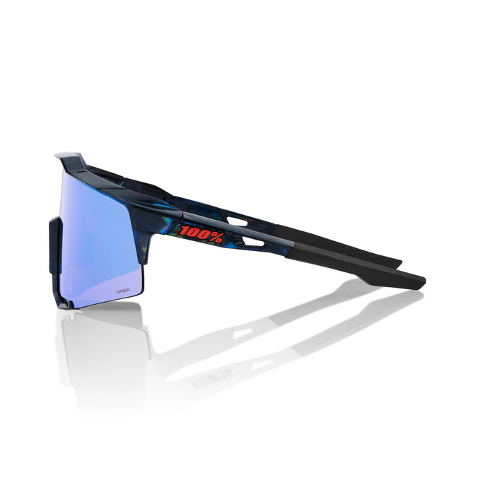 100% Speedcraft Black Holographic Sunglasses, HiPER Blue Multilayer Mirror Lens