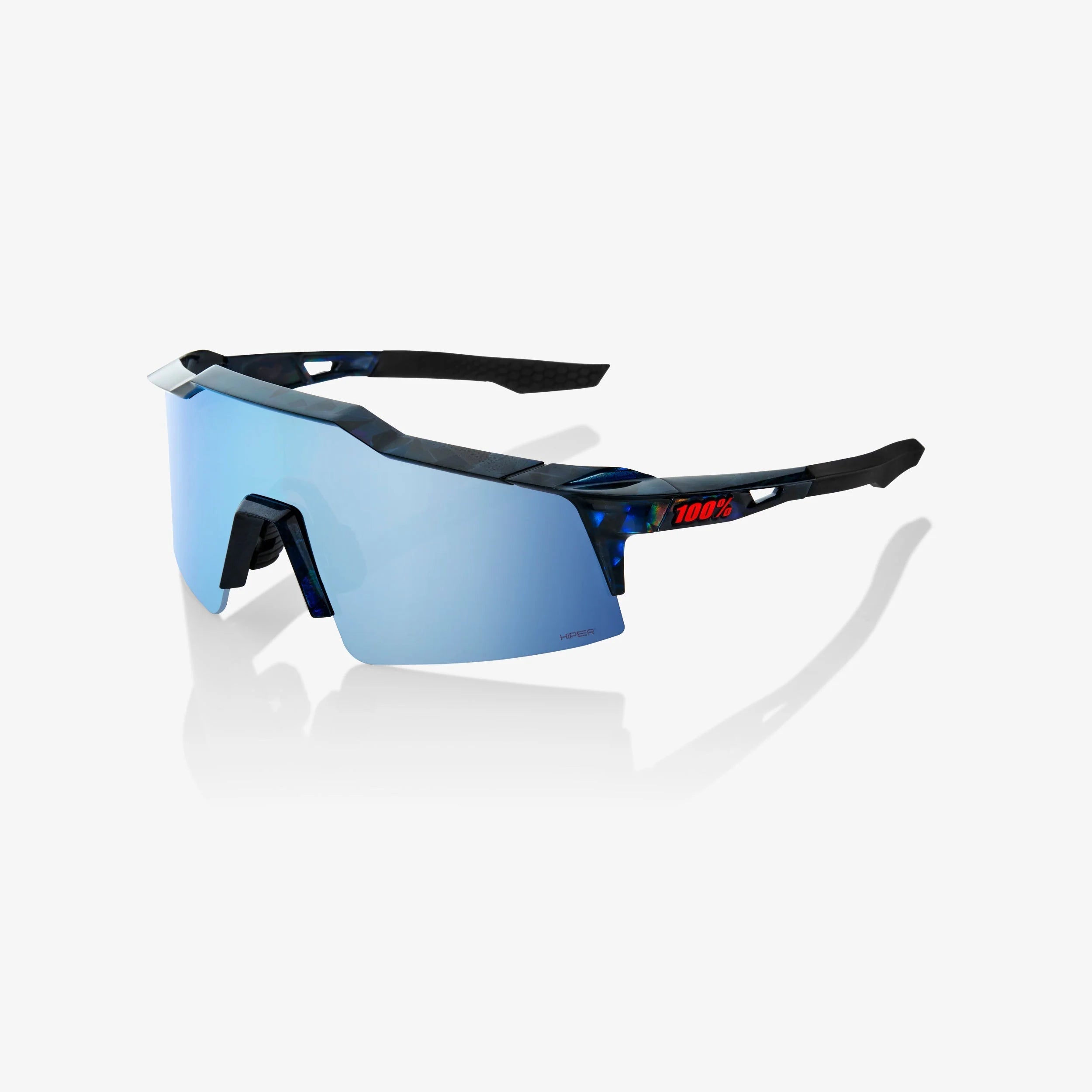100% Speedcraft SL Black Holographic Sunglasses HiPER Blue Multilayer Lens cycling eyewear