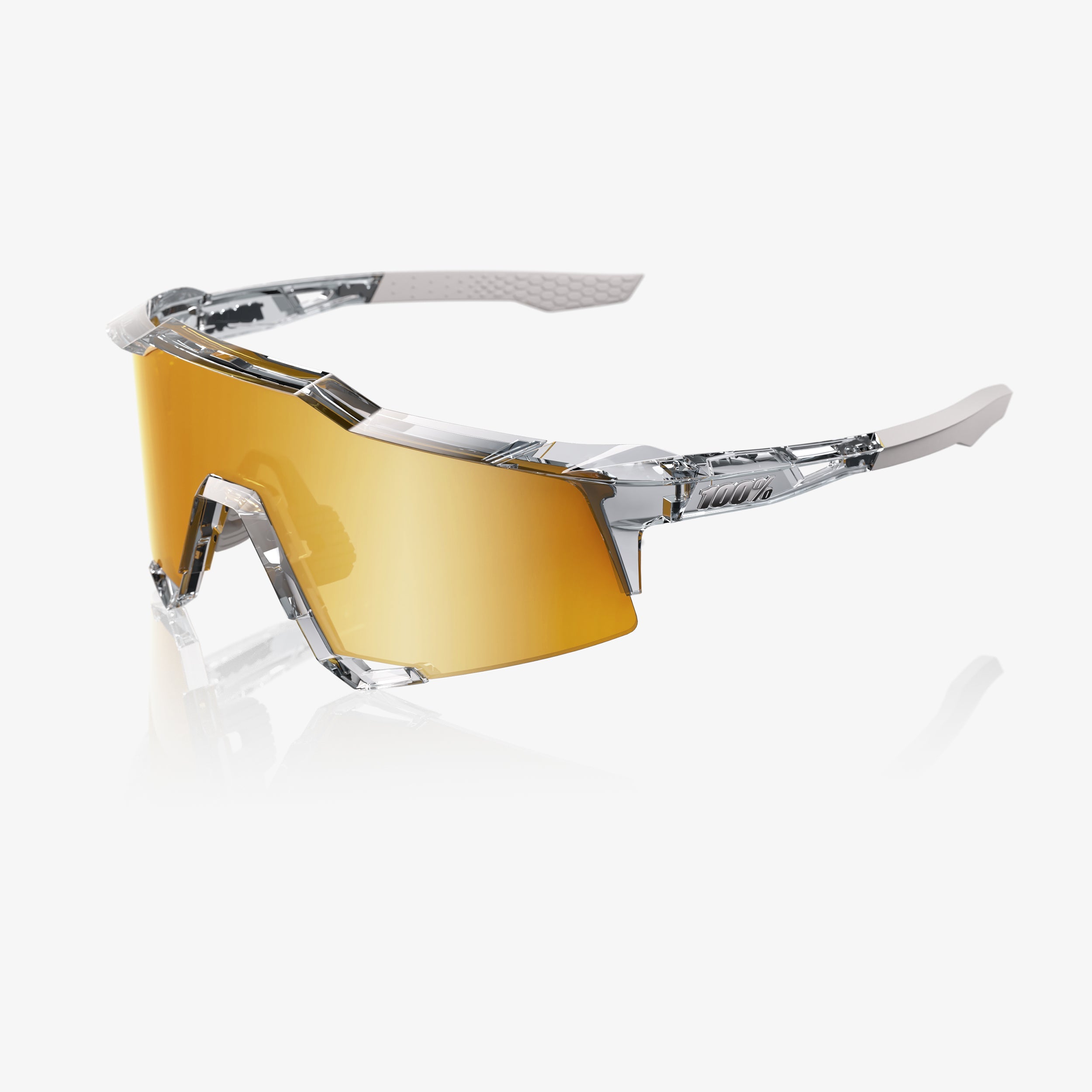 100% Speedcraft Translucent Grey cycling sunglasses with Flash Gold Mirror Lens – UV400 protective performance eyewear for cyclists