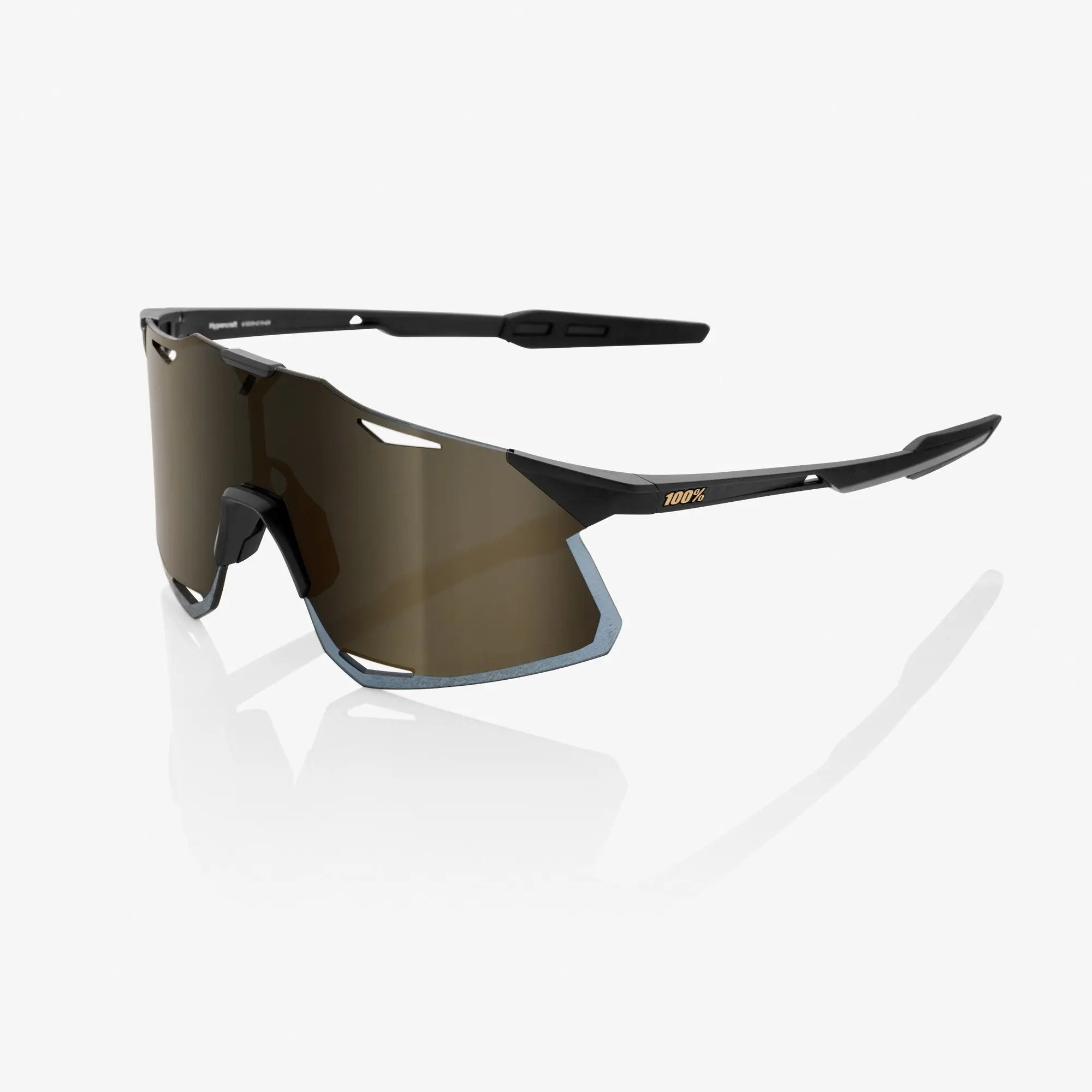 100% Hypercraft Matte Black cycling sunglasses with Soft Gold Mirror lens
