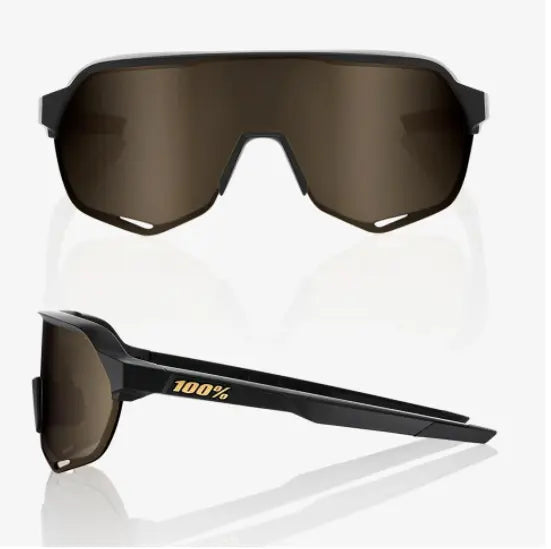 100% S2 matte black cycling sunglasses with soft gold mirror lens high performance road and gravel eyewear