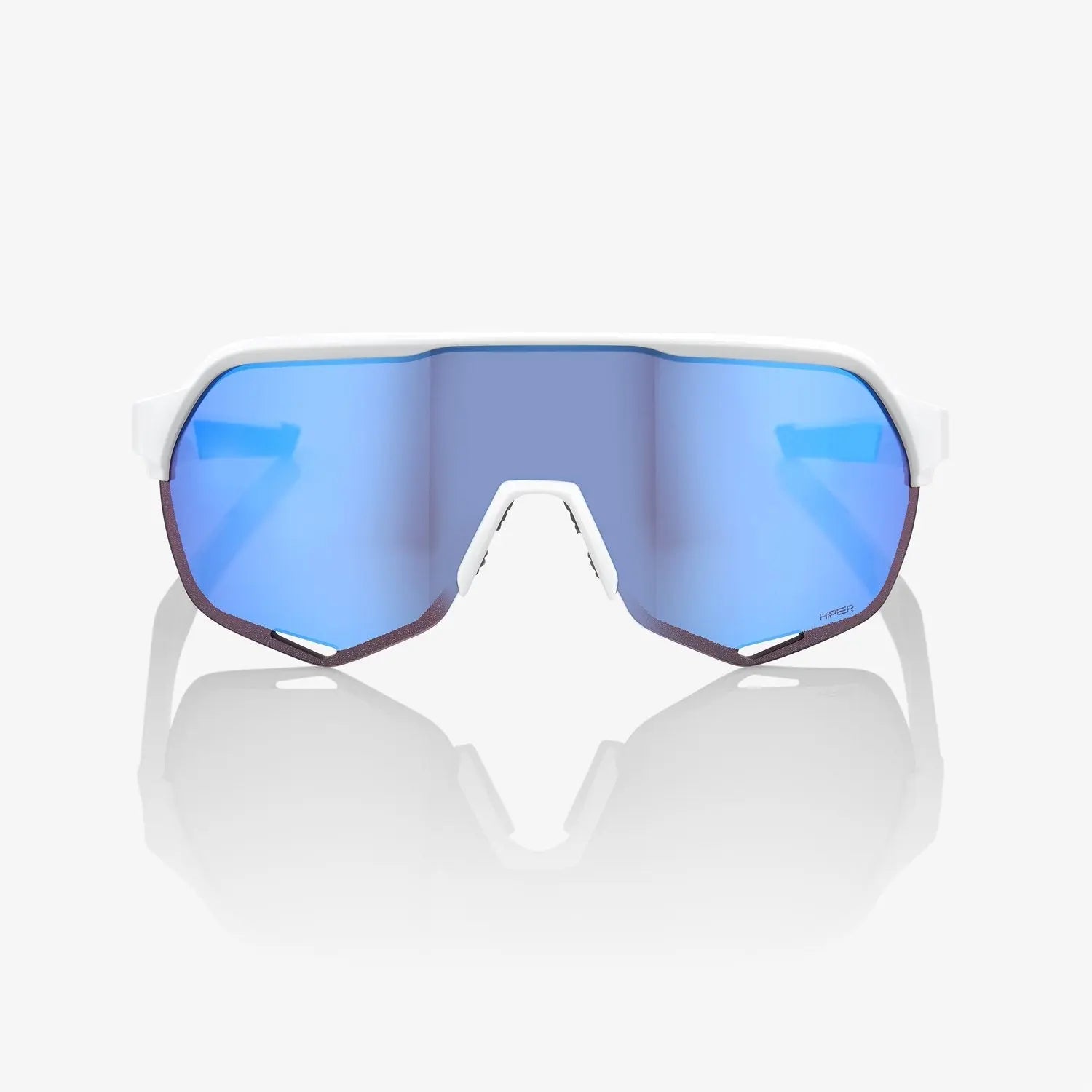 100% S2 Matte White cycling sunglasses with Blue Multilayer Mirror lens