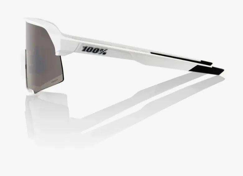 100% S3 matte white cycling sunglasses with Hyper Silver Mirror lens performance road and gravel eyewear