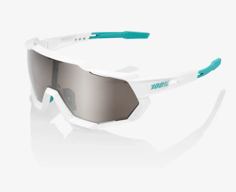 100% Speedtrap SE BORA hansgrohe team white cycling sunglasses with silver mirror lens high performance aerodynamic eyewear