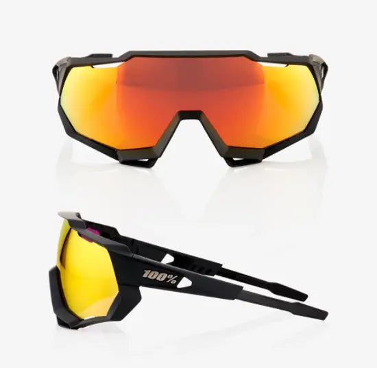 100% Speedtrap Soft Tact Black sunglasses HiPER Red Multilayer Mirror lens UV protection performance cycling eyewear