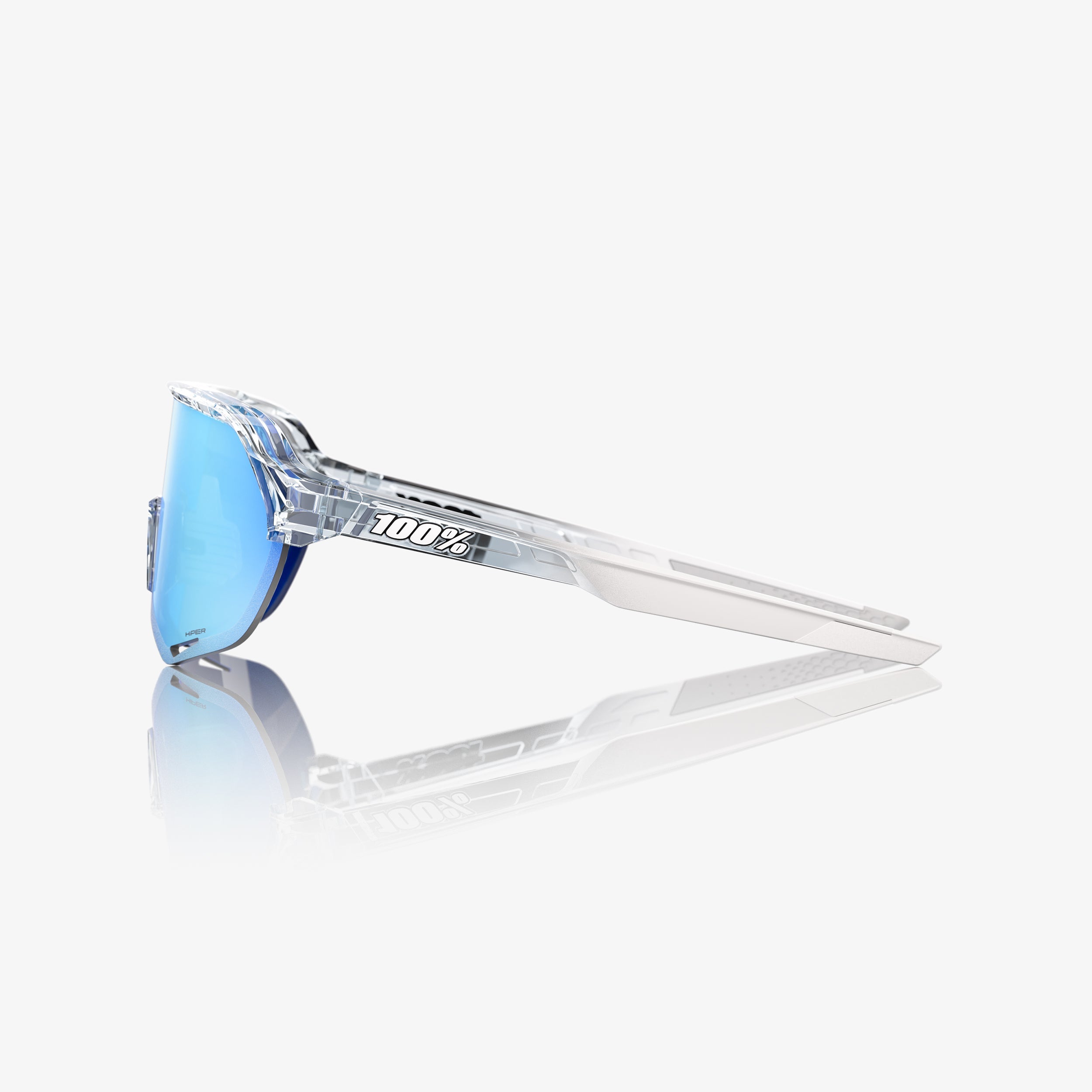 “100% S2 translucent clear sunglasses with HiPER blue multilayer mirror lens – Cycling eyewear”