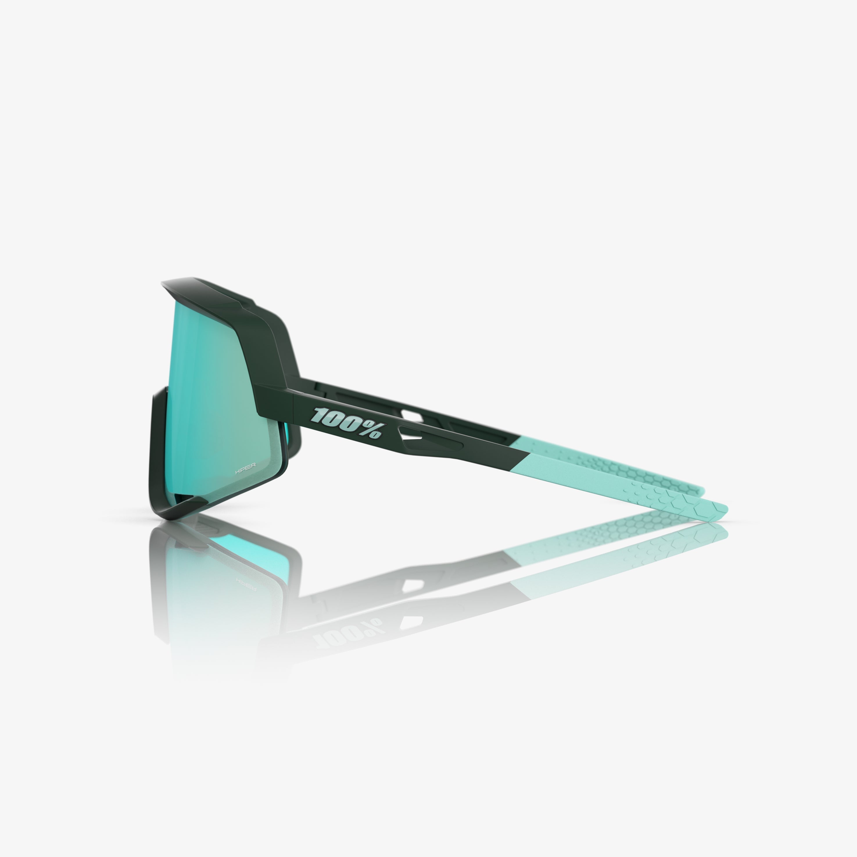 “100% Glendale cycling sunglasses with HiPER Mint mirror lens – Soft Tact Juniper frame eyewear”