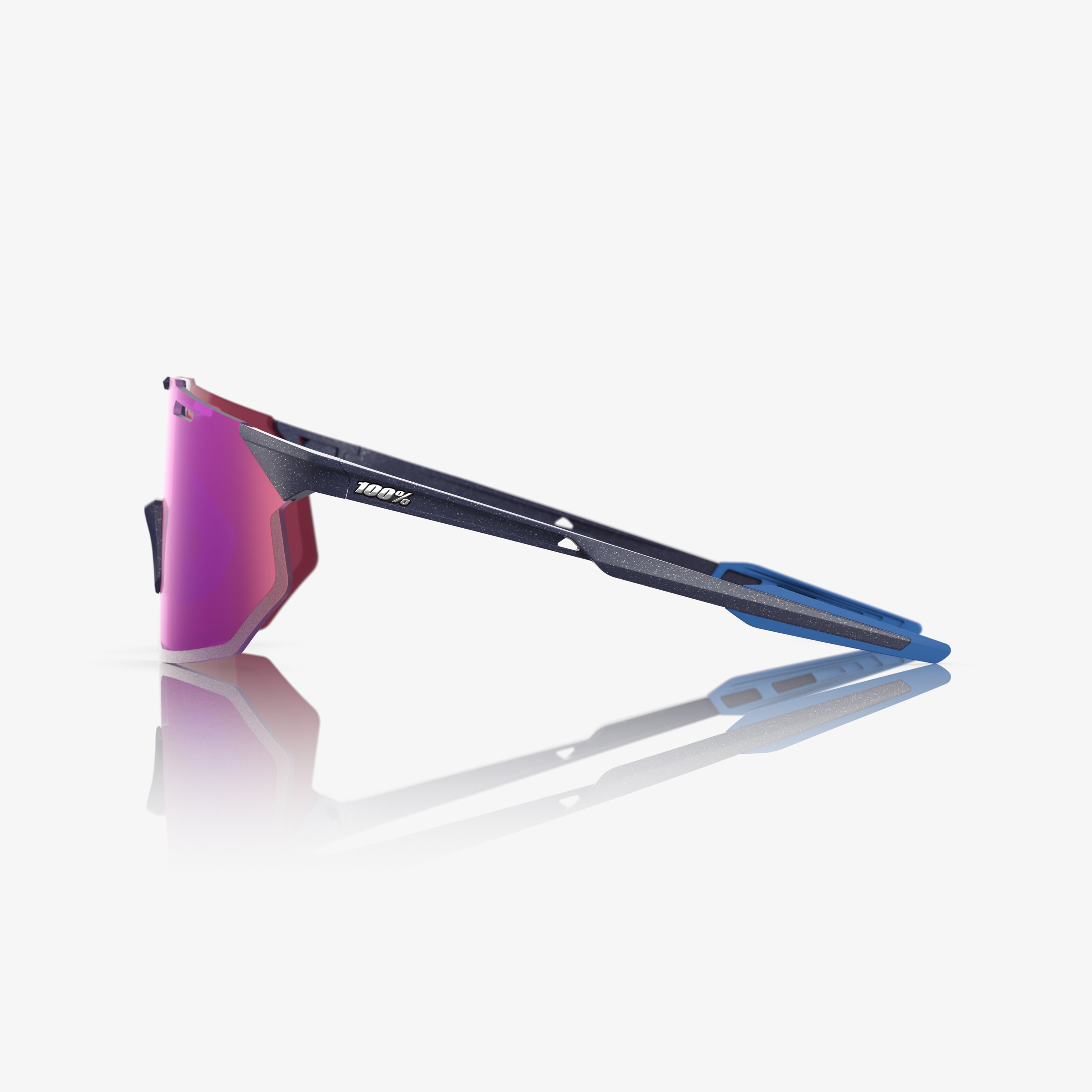 “100% Hypercraft SQ cycling sunglasses with purple mirror lens – satin storm metallic frame eyewear”