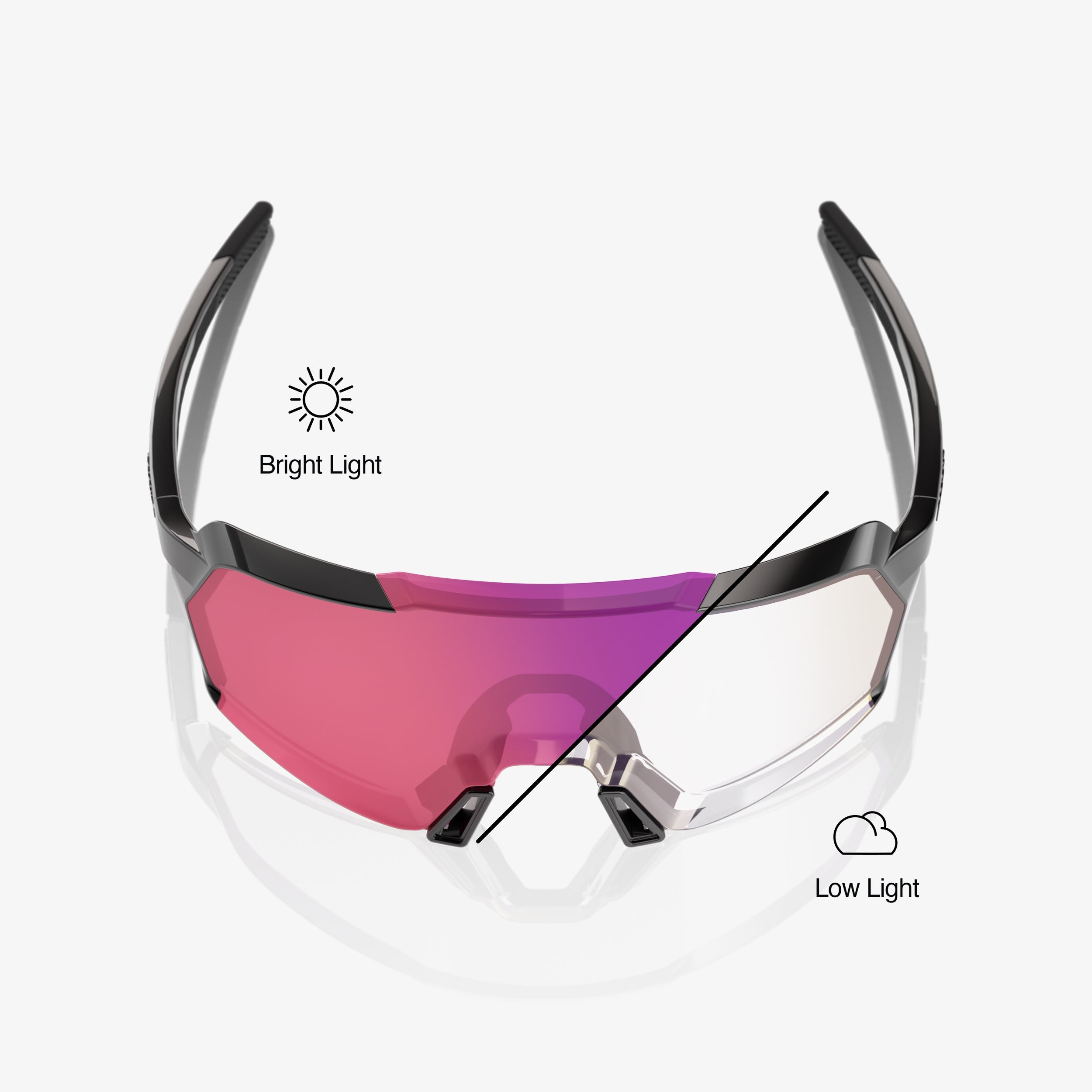 “100% Korbin cycling sunglasses with photochromic purple mirror lens – gloss black performance eyewear”