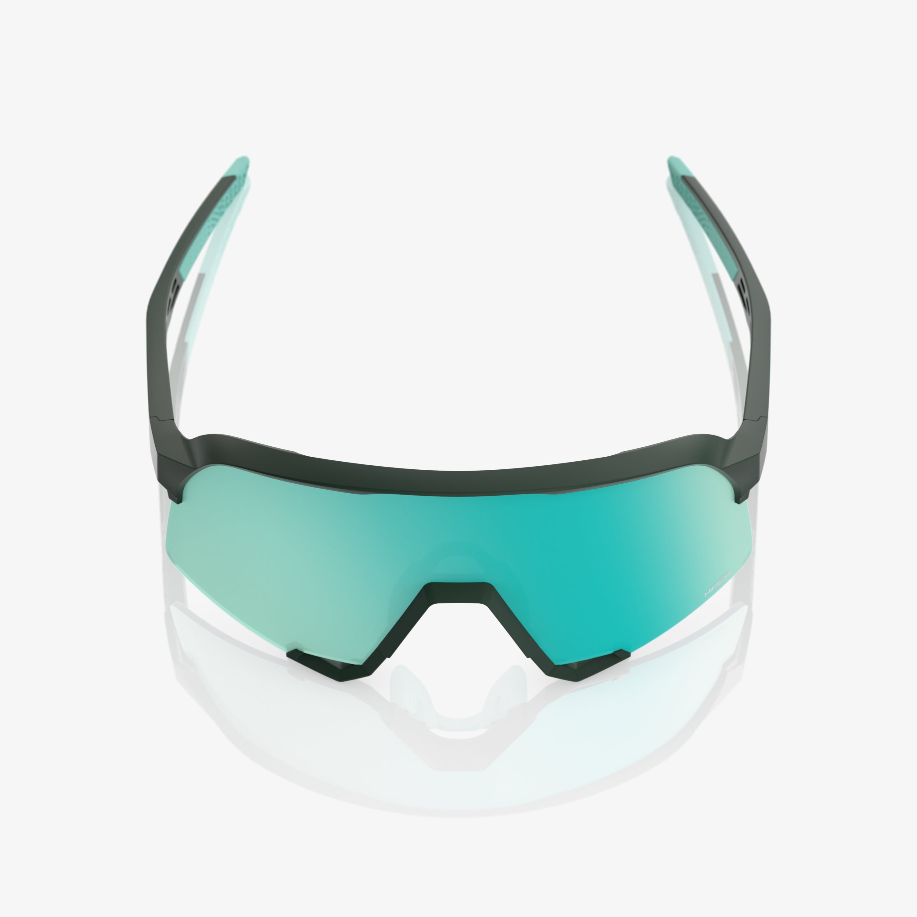 “100% S3 cycling sunglasses with HiPER Mint mirror lens – Soft Tact Juniper performance eyewear”