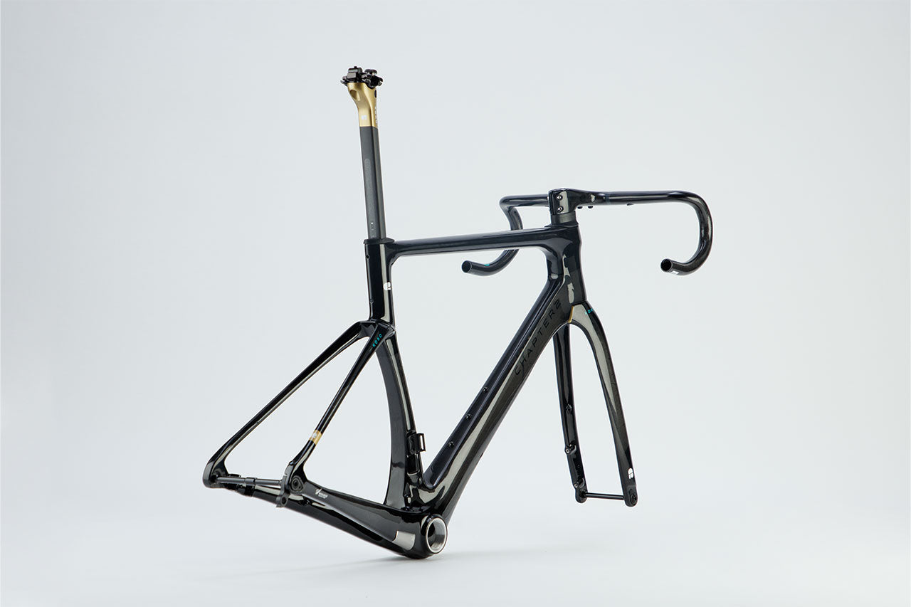 Chapter2 KOKO Aero Disc Brake Frameset in black and UD gold lightweight carbon frame designed for aerodynamic speed and precision