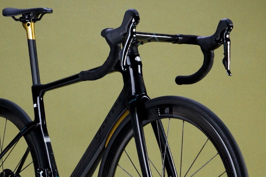 Chapter2 KOKO Aero Disc Brake Frameset in black and UD gold lightweight carbon frame designed for aerodynamic speed and precision