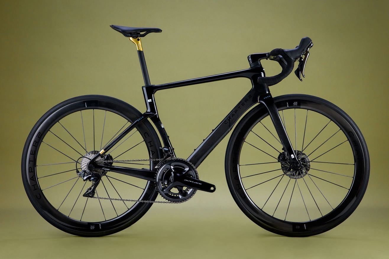 Chapter2 KOKO Aero Disc Brake Frameset in black and UD gold lightweight carbon frame designed for aerodynamic speed and precision