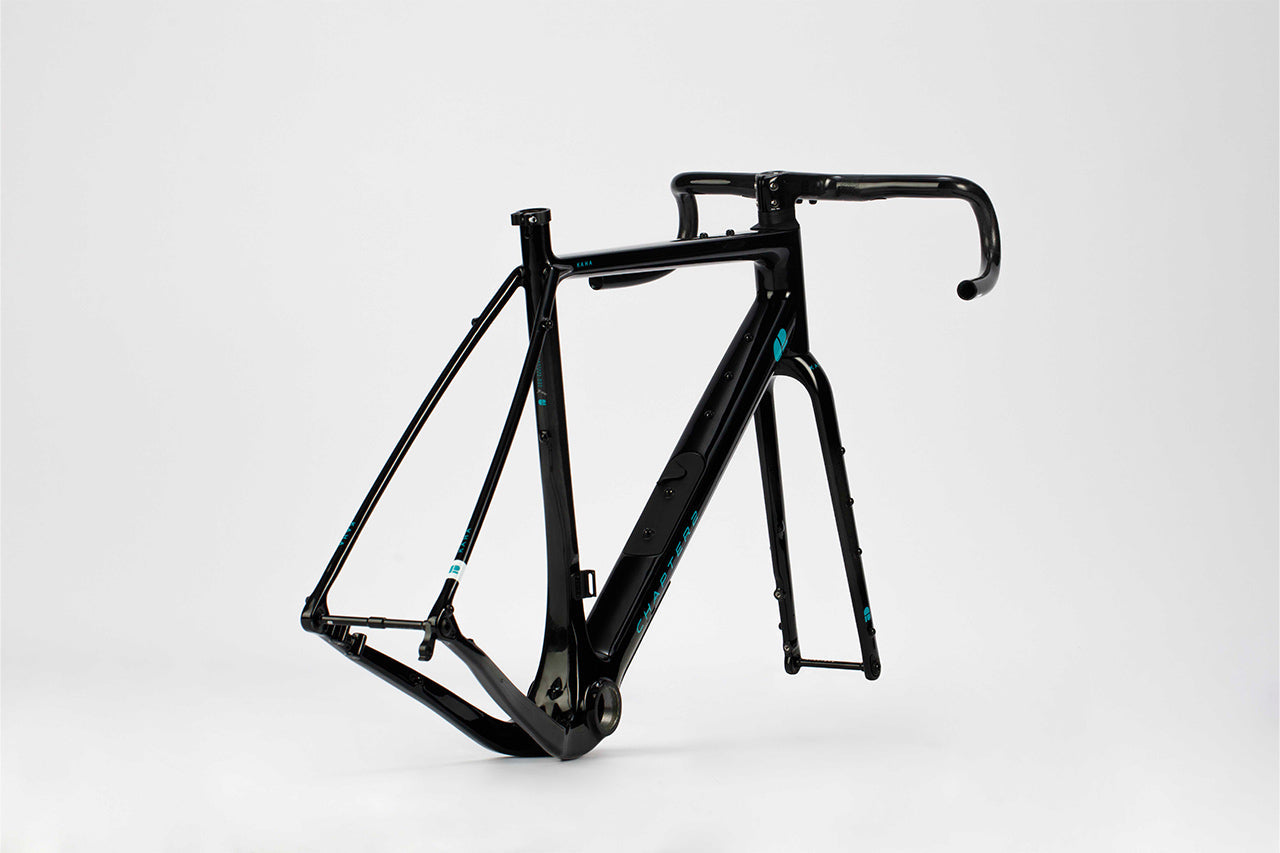 Chapter2 Kaha Disc Brake Gravel Frameset in glossy black lightweight carbon frame for speed and endurance gravel rides
