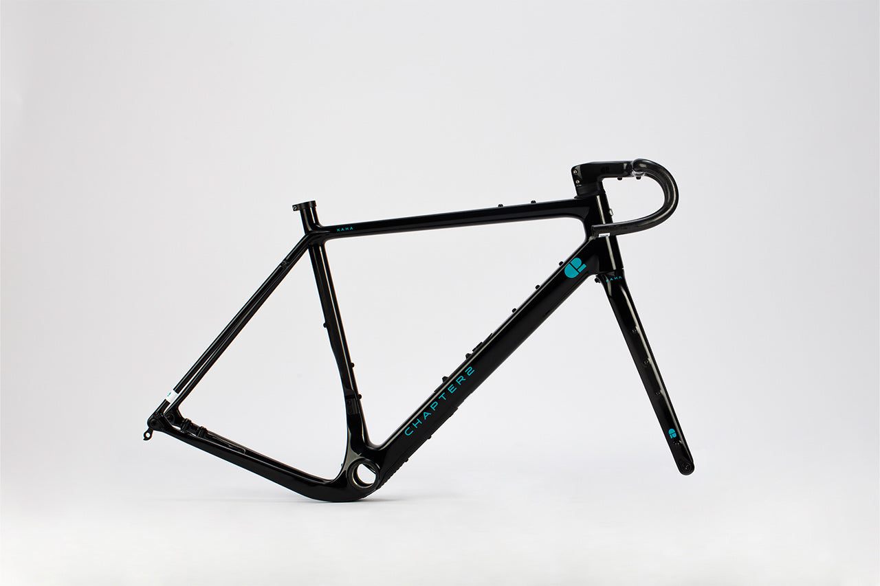 Chapter2 Kaha Disc Brake Gravel Frameset in glossy black lightweight carbon frame for speed and endurance gravel rides