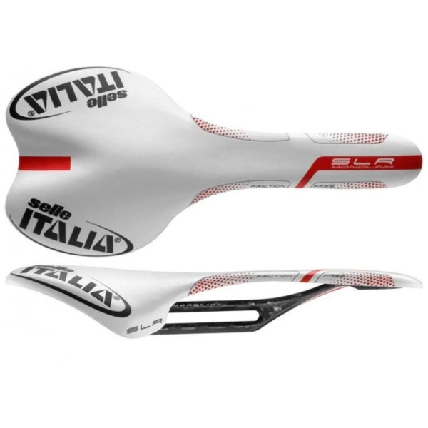Selle Italia SLR Monolink T.E Rail Carbon Fiber Road Tri Bike Saddle White/Red, Carbon