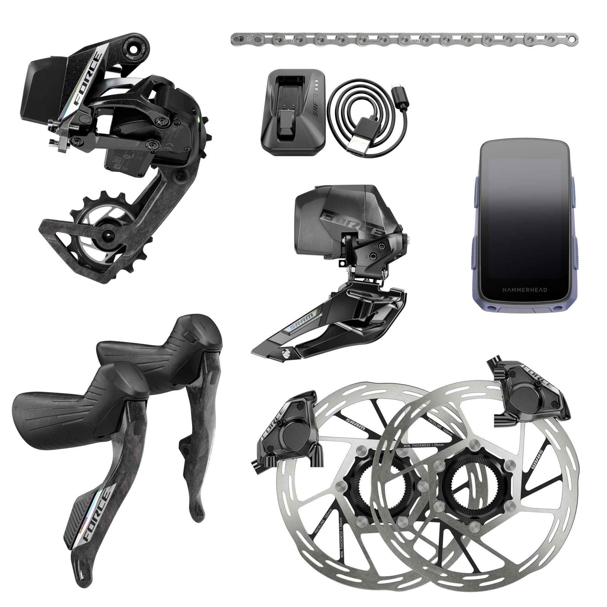 SRAM Force AXS E1 12-Speed Groupset with Hammerhead Karoo – wireless electronic drivetrain with smart cycling computer integration