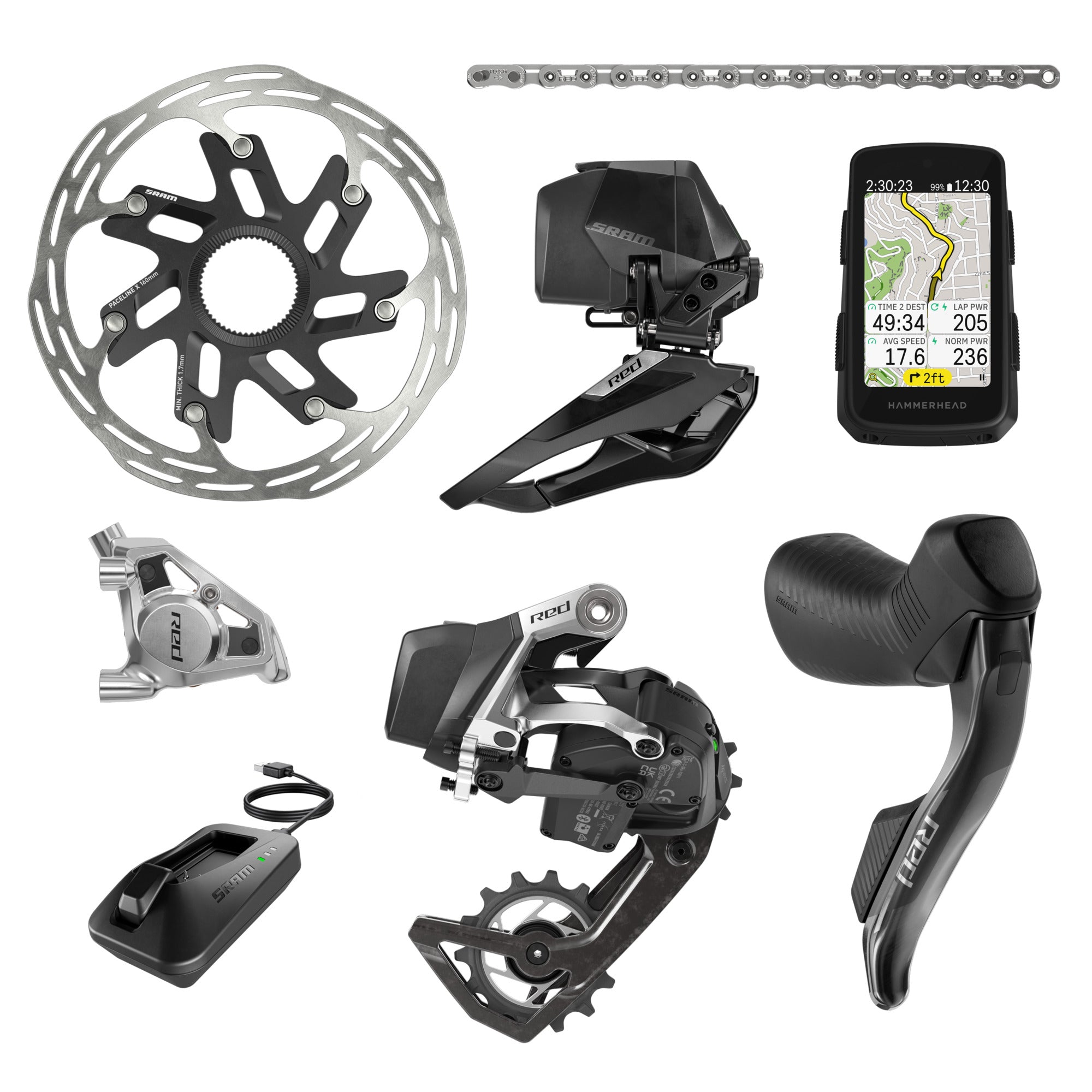 SRAM RED AXS E1 2X Groupset with Hammerhead Karoo Computer wireless 12-speed drivetrain