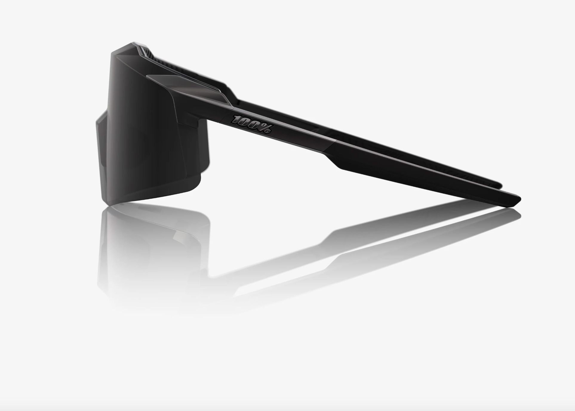 100% Aerocraft matte black sunglasses with black mirror lens for professional cycling performance