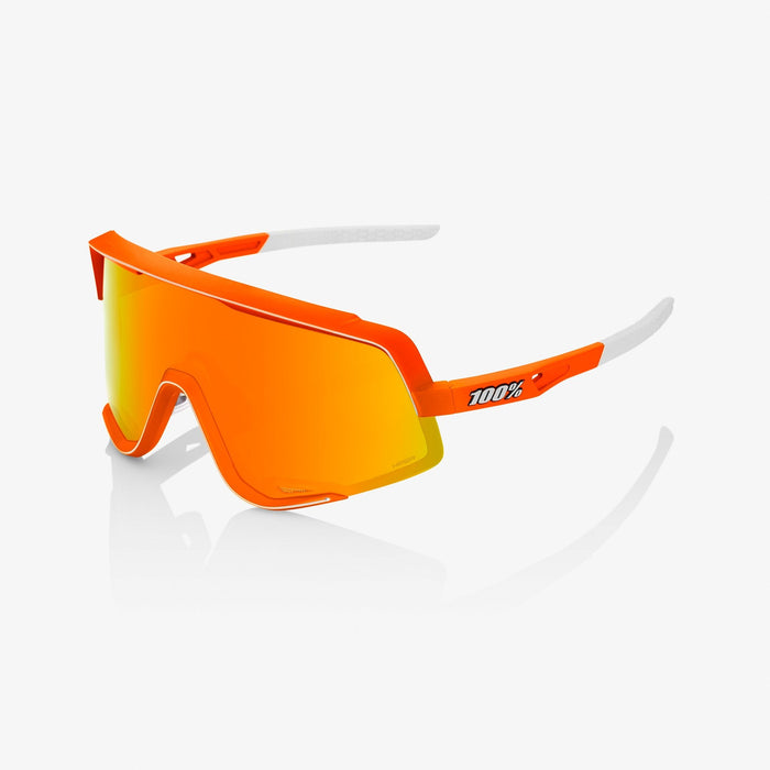 100% GLENDALE Neon Orange Sunglasses, Red Multilayer Mirror + Clear Lens