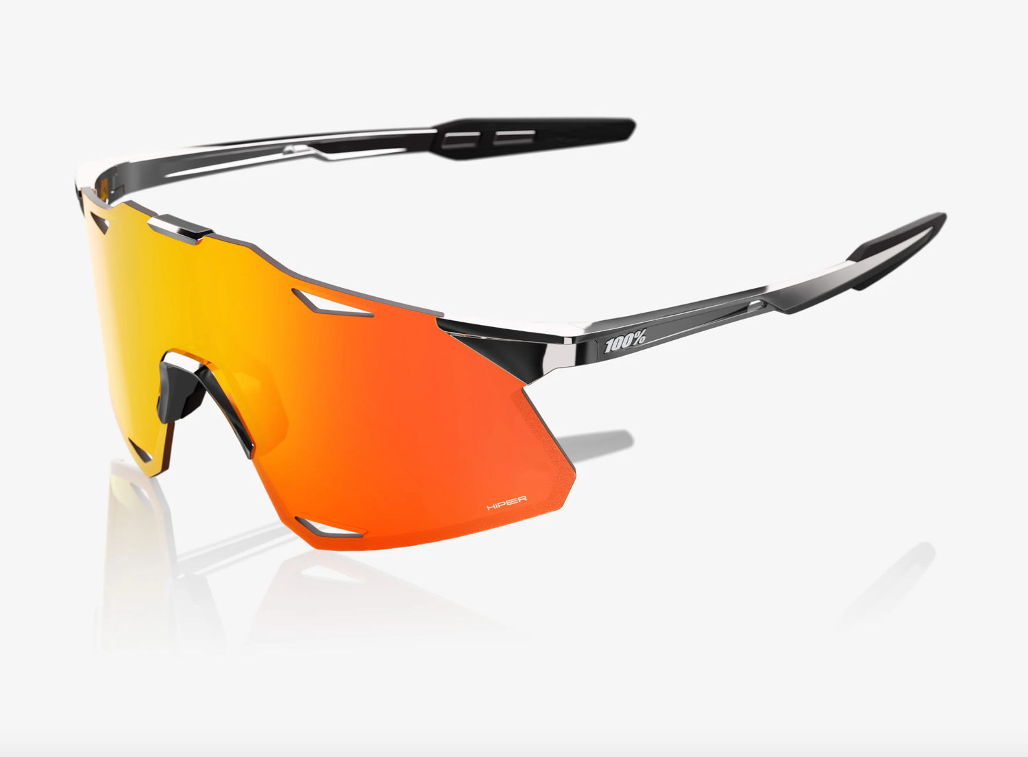 100% Hypercraft black chrome sunglasses with HiPER red mirror lens for professional cycling and outdoor performance