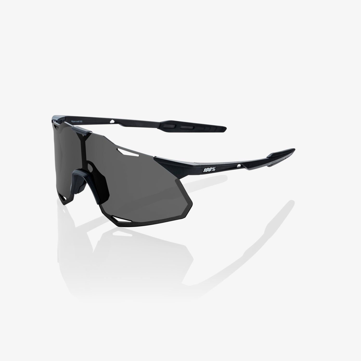 100% Hypercraft XS Matte Black Sunglasses with Smoke Lens providing UV protection clear vision and lightweight cycling performance
