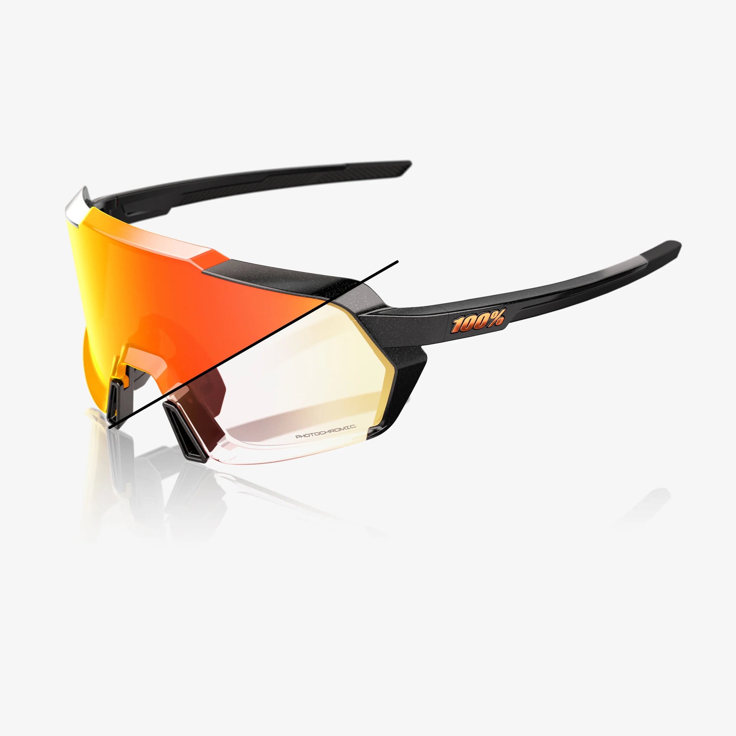 100% Korbin Sunglasses Gloss Metallic Black Orange Flash Photochromic Lens cycling eyewear