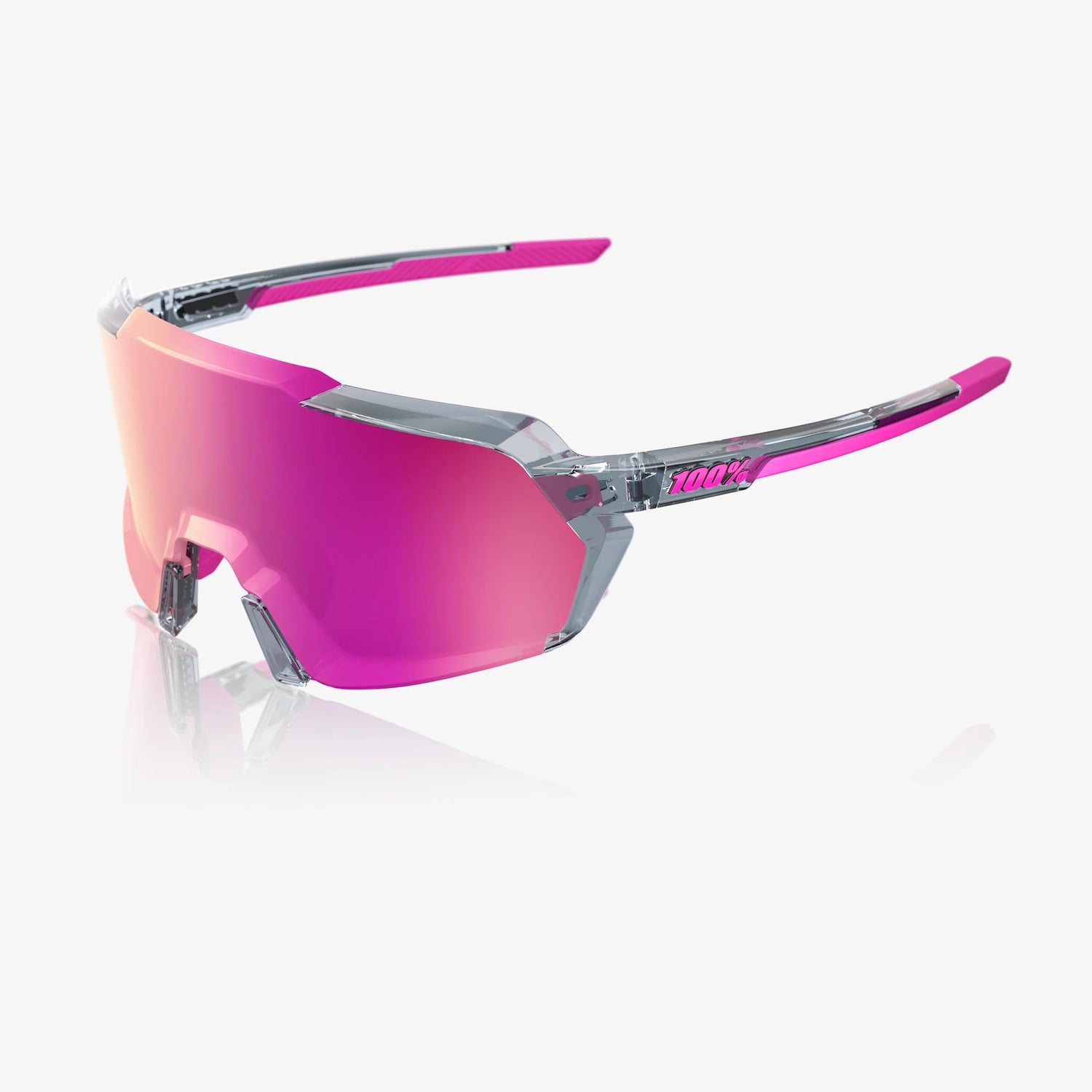 100% Korbin Sunglasses Polished Translucent Grey Purple Multilayer Mirror Lens cycling eyewear