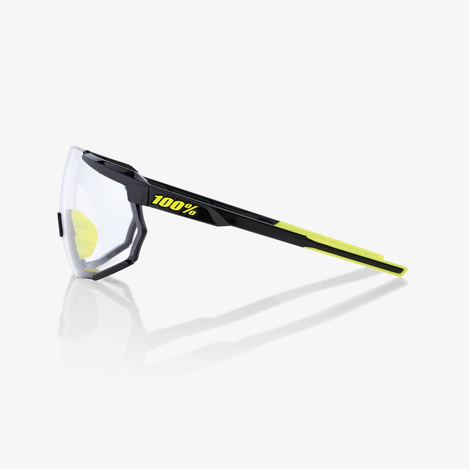 100% Racetrap 3.0 Gloss Black Sunglasses with Photochromic Lens providing adaptive light control UV protection and clear cycling vision