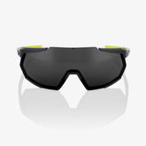 100% Racetrap 3.0 Gloss Black Sunglasses with Smoke Lens providing UV protection and clear vision for performance cycling