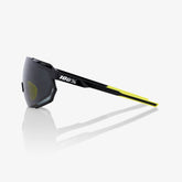 100% Racetrap 3.0 Gloss Black Sunglasses with Smoke Lens providing UV protection and clear vision for performance cycling