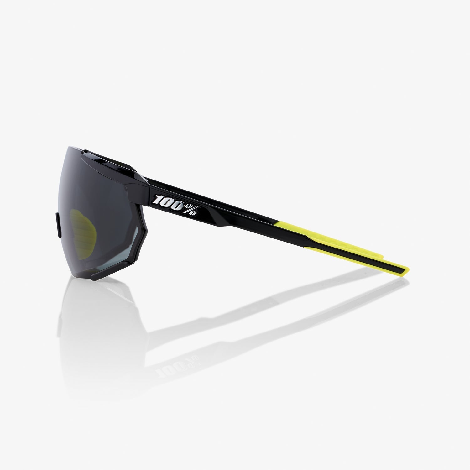 100% Racetrap 3.0 Gloss Black Sunglasses with Smoke Lens providing UV protection and clear vision for performance cycling