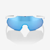 100% Racetrap 3.0 Matte White Sunglasses with HiPER Blue Multilayer Mirror Lens providing UV protection and enhanced contrast for cycling