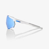 100% Racetrap 3.0 Matte White Sunglasses with HiPER Blue Multilayer Mirror Lens providing UV protection and enhanced contrast for cycling