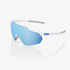 100% Racetrap 3.0 Matte White Sunglasses with HiPER Blue Multilayer Mirror Lens providing UV protection and enhanced contrast for cycling