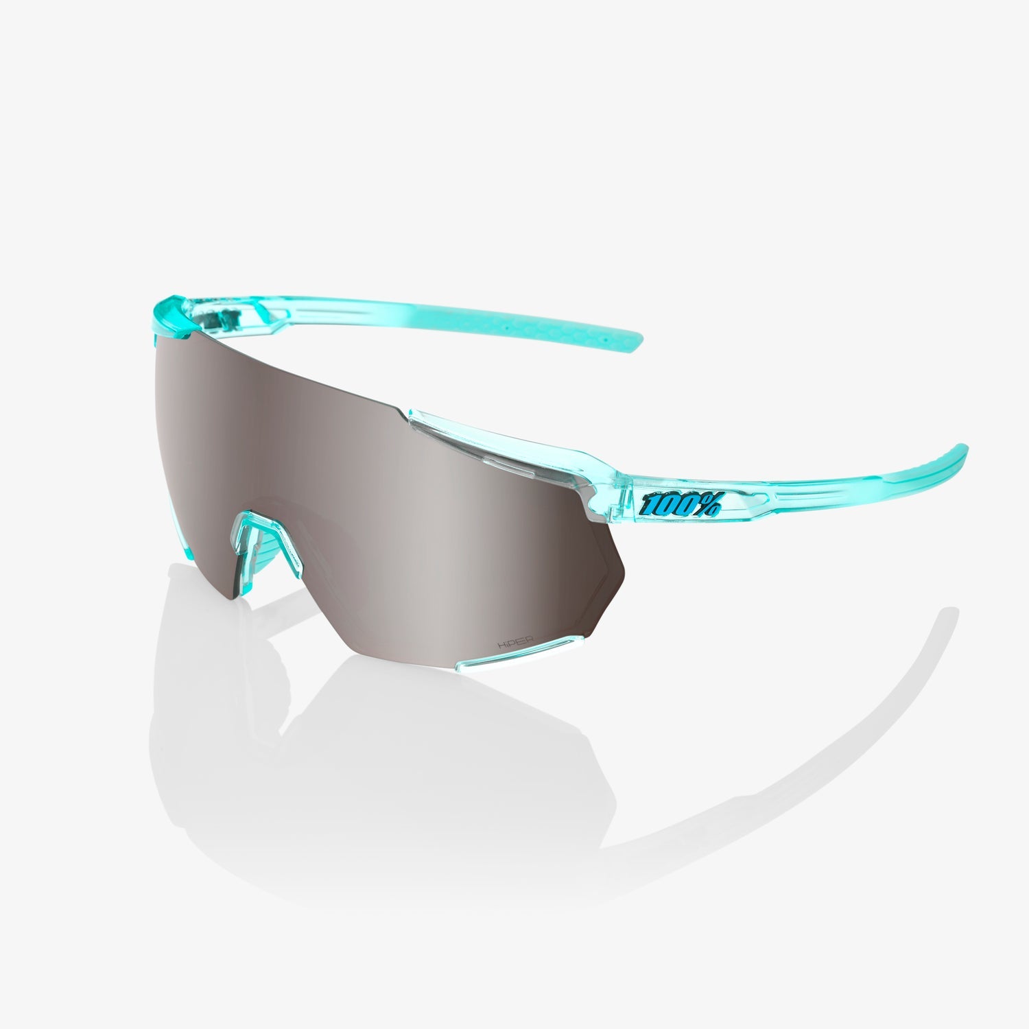 100% Racetrap 3.0 Polished Translucent Mint Sunglasses with HiPER Silver Mirror Lens providing UV protection and high optical clarity