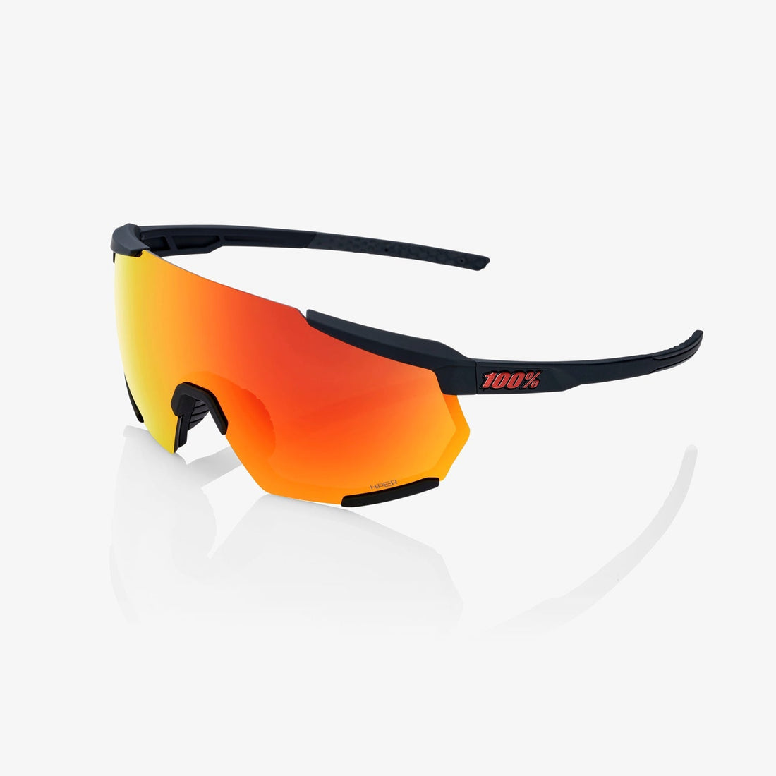 100% Racetrap 3.0 Soft Tact Black Sunglasses with HiPER Red Multilayer Mirror Lens offering UV protection and enhanced optical clarity